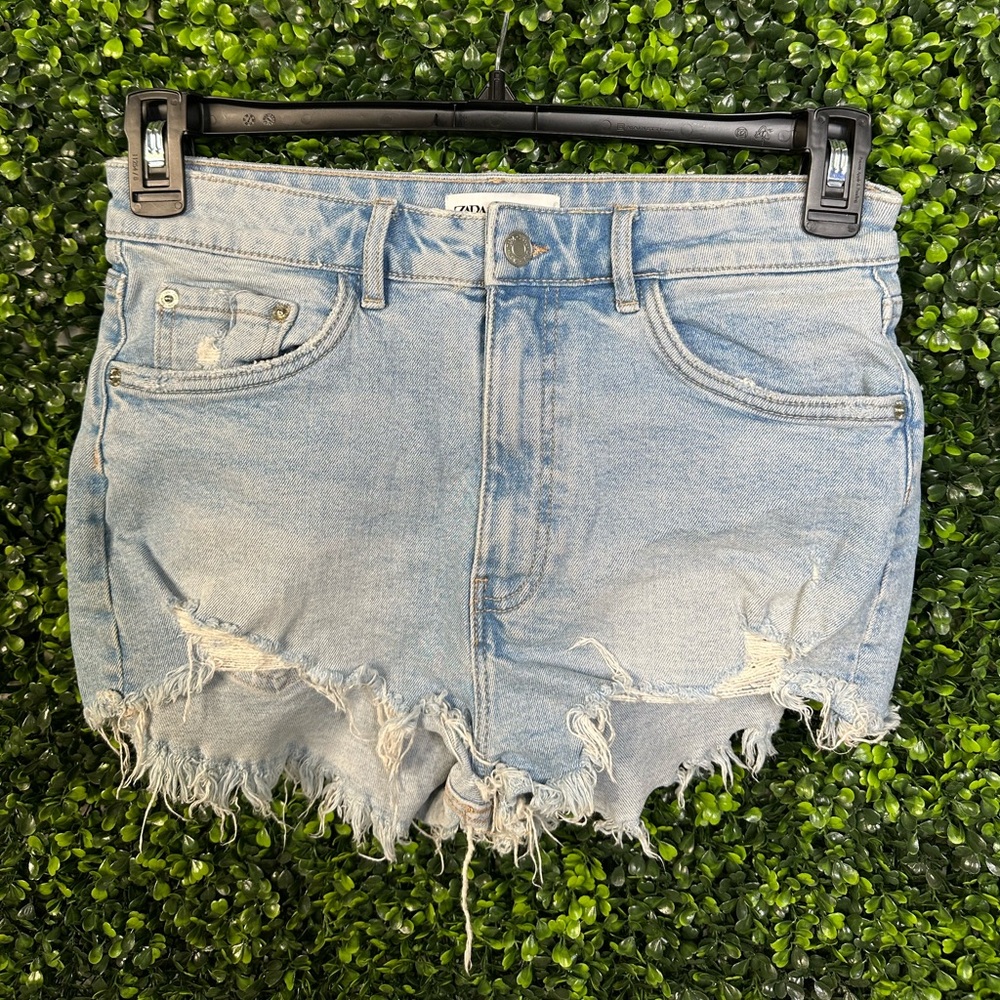 Zara Light Blue Distressed Jean Shorts